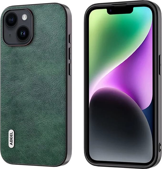 ABEEL – Backcover iPhone 15 – Cowhide Leather – Litchi – Anti-Scratch – Groen