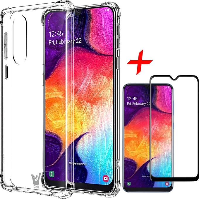 Hoesje geschikt voor Samsung Galaxy A30s - Transparant Shock Proof Case + Screen Protector Full