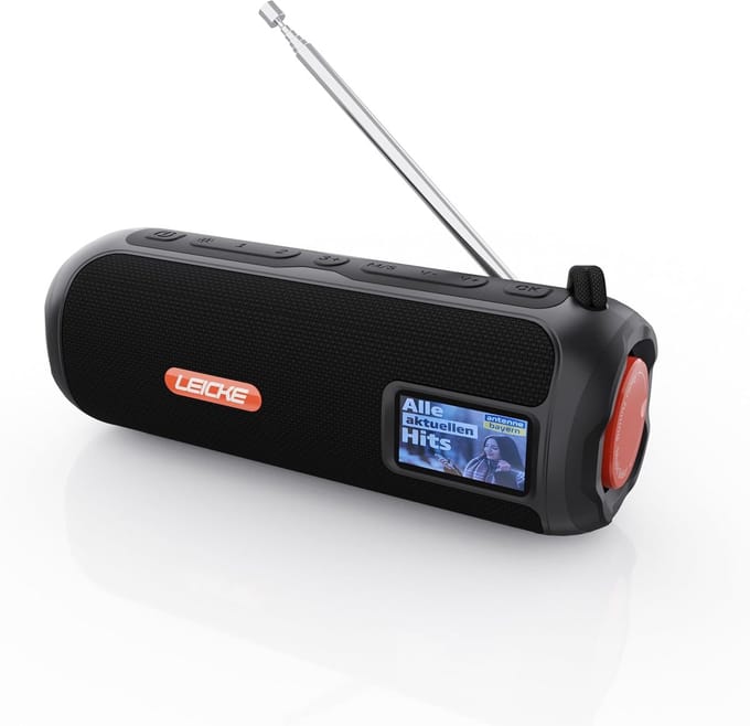 Draagbare DAB+ Radio met Bluetooth Speaker, 10W Stereo, Oplaadbare Batterij en RGB Verlichting