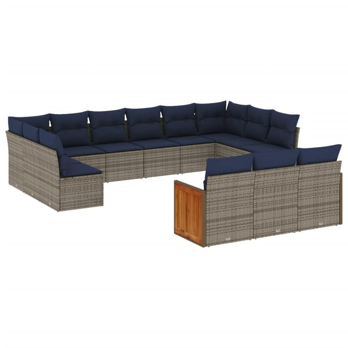 vidaXL - 13-delige - tuinbankset - met - kussens, - grijs - polyrotan