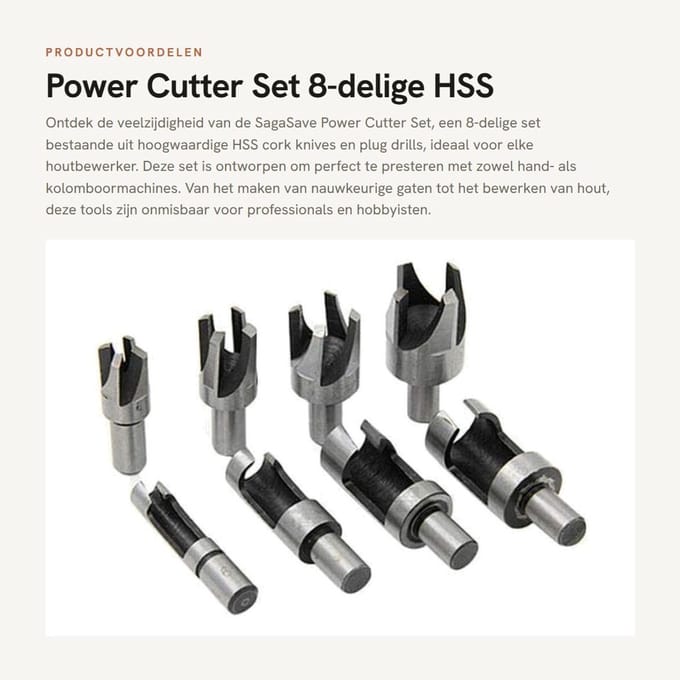 Dailygoods - Power Cutter Set - 8-delige HSS Cork Knife & Plug Drill Set voor Houtbewerking