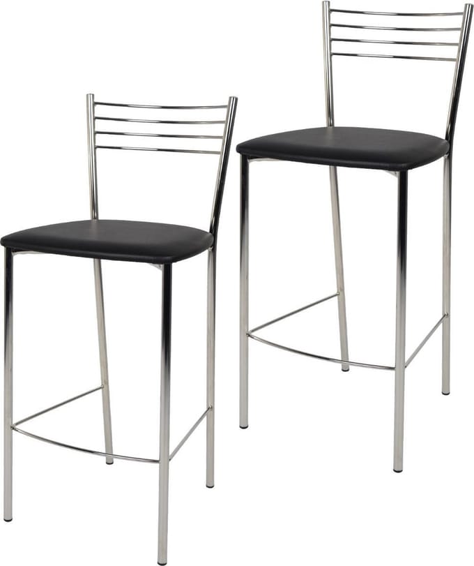 Tommychairs Elena - Eetkamerstoelen - Set van 2 - Chroom & Zwart - Kunstleer