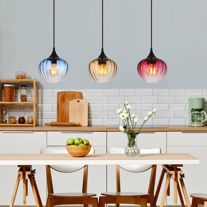 Globo Hanglamp Sander, lengte 80 cm, kleurrijk, glas, 3-lamps.