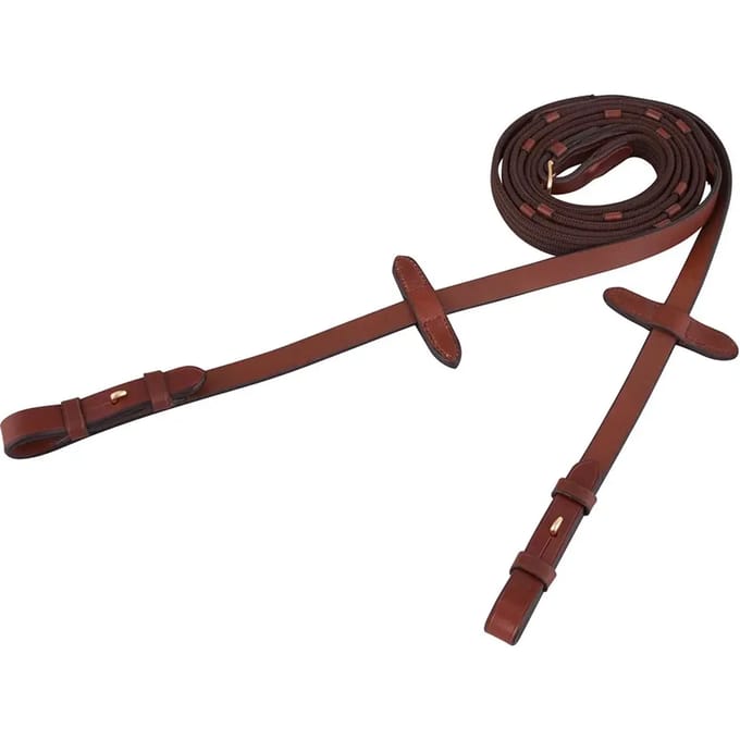 BR Linnen Teugel Ronde Gesp, Blinde Sluiting, 19 mm Tobacco/Goud - Full