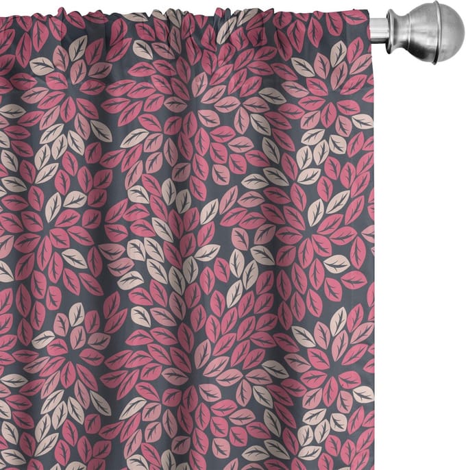 ABAKUHAUS Gordijnset – 2x75x225 cm – Microvezel – Gebloemd Laurel – Donkergrijs/Beige