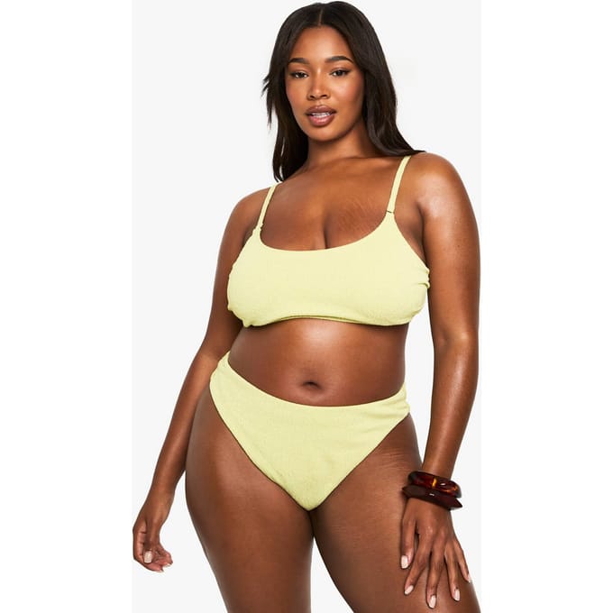 boohoo Dames Plus Zwemkleding Essentials Crinkle Hoge Taille Bikini Broekjes | Olijf | Maat: 52