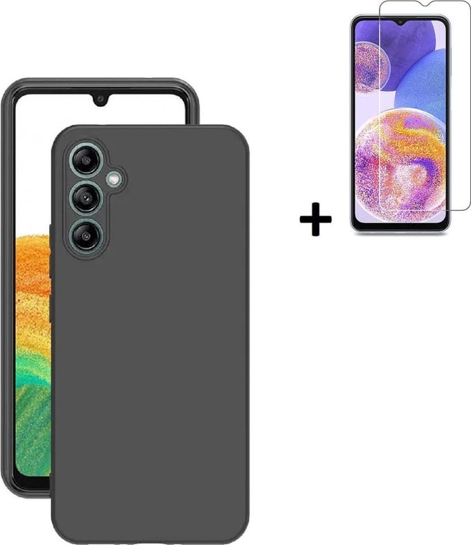Geschikt voor Samsung Galaxy A05s Hoesje - Siliconen - A05s Screenprotector - Hoesje Zwart Case + Screenprotector