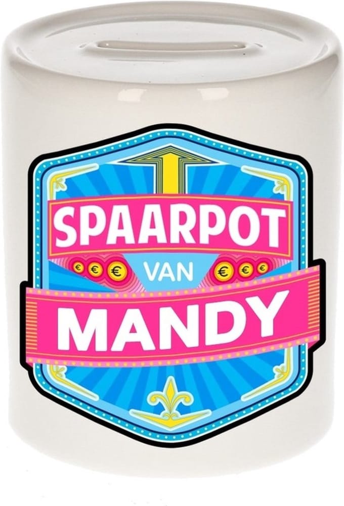 Bellatio Decorations Kinder spaarpot met naam - Mandy - keramiek - met dop - wit - Sparen - Spaargeld van Mandy