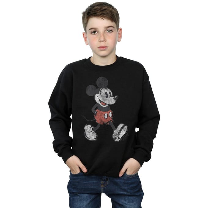 Disney Jongens Wandelend Mickey Mouse Katoenen Sweatshirt (Zwart)