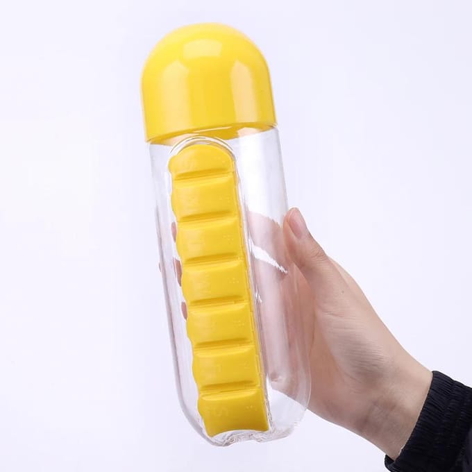 Bouteille d'eau en plastique pour sport, boîtes à pilules quotidiennes, capsules, tasse d'eau, organisateur de médicaments, bouteilles de boisson rouge