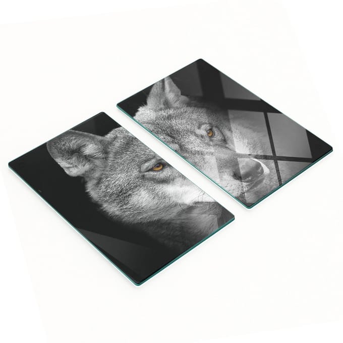 Set van snijplanken van gehard glas met wolfmotief, 2x30x52 cm
