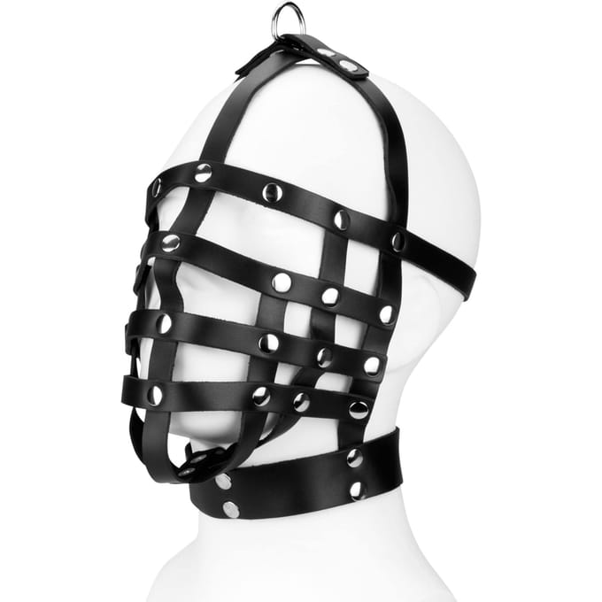 Rimba - Leren Muilkorf - Hoofdmasker Met Ring Boven - Hoofdbondage