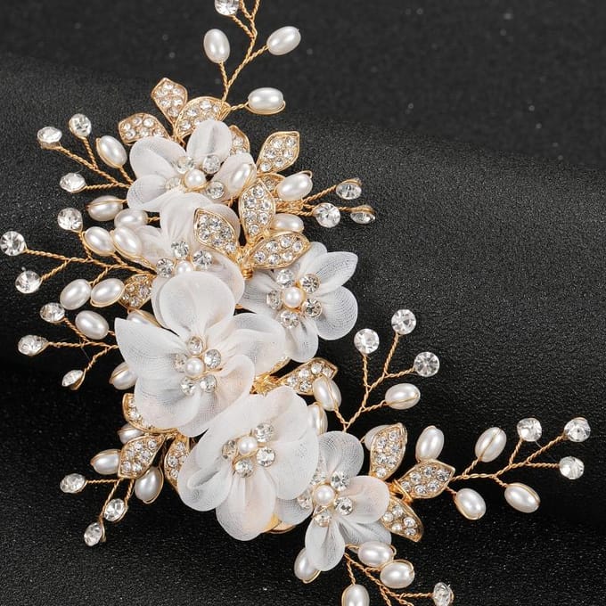 1 Bruidsbloem Strass Parel Haarkam; Bruidshaaraccessoires one-size goud