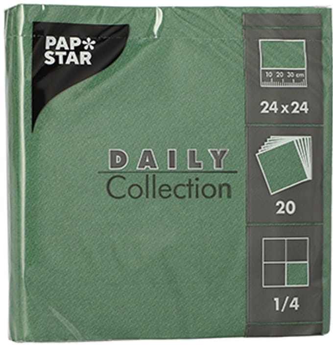 20x 20 Servetten DAILY Collection 1/4 vouw 24 cm x 24 cm donkergroen