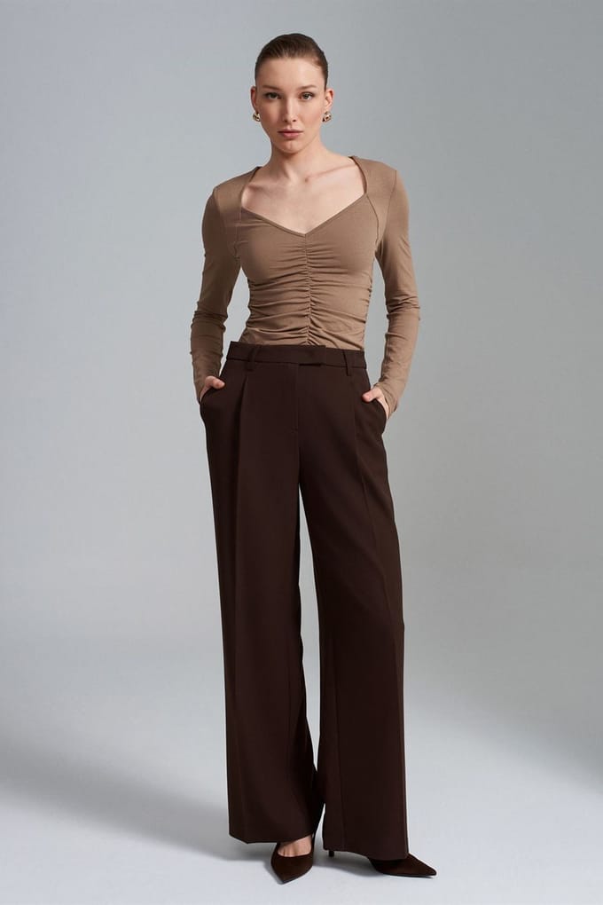 Vrouwen Hoge Taille Wijde Pijpen Crêpe Broek
