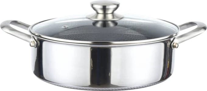 Cheffinger Lage Braadpan met Deksel - 24cm - RVS - Honingraat - Inductie