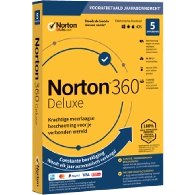 Norton 360 Deluxe | 5 Apparaten | 1 Jaar | 50 GB Cloud Opslag