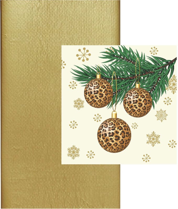 Kerst thema tafel set met luipaard print goud