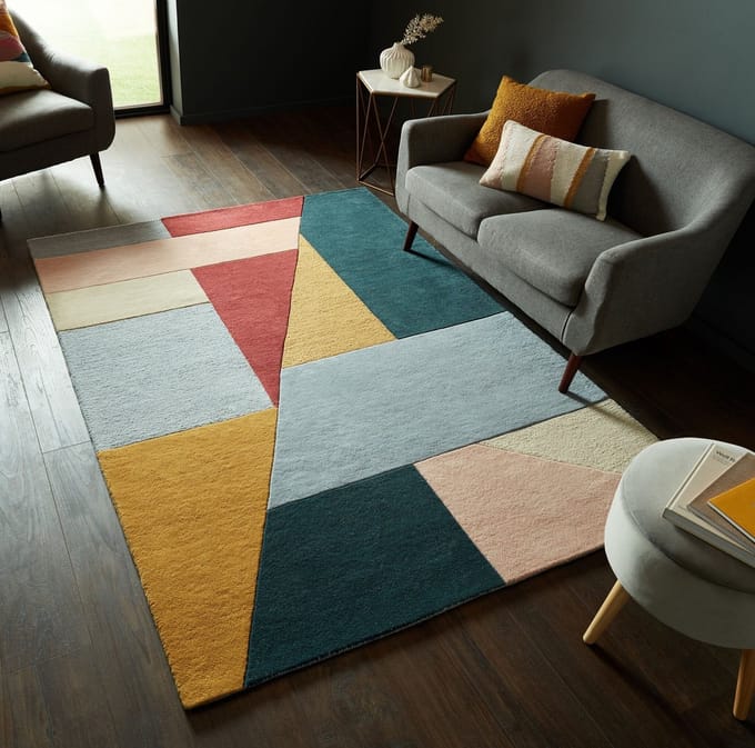 Flycarpets Alwyn Modern Laagpolig - 100% Wol - Geo Vloerkleed - Multi / Roze - 160x230 cm