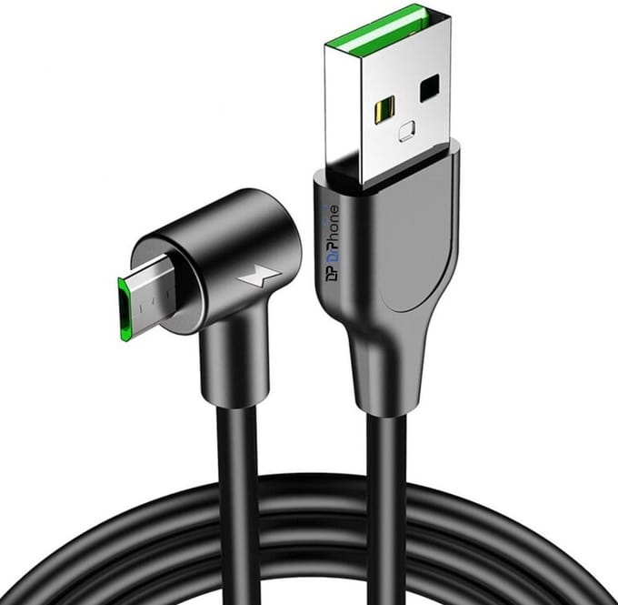DrPhone D10 - 90° Haakse Micro USB oplaadkabel - 3A Super charge - Kabel - 2 Meter - Zwart