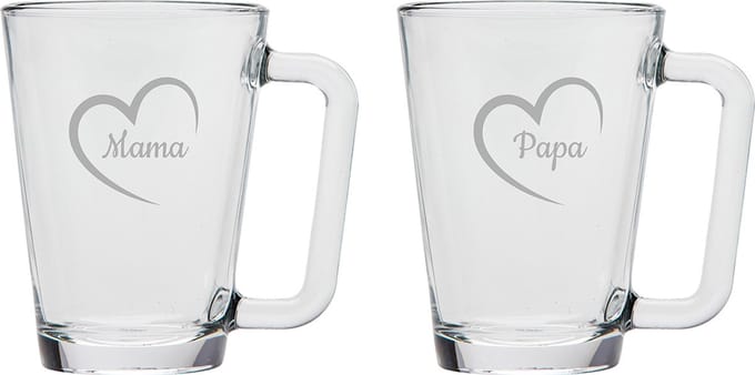 Gegraveerde theeglas 26cl Mama & Papa met hartje