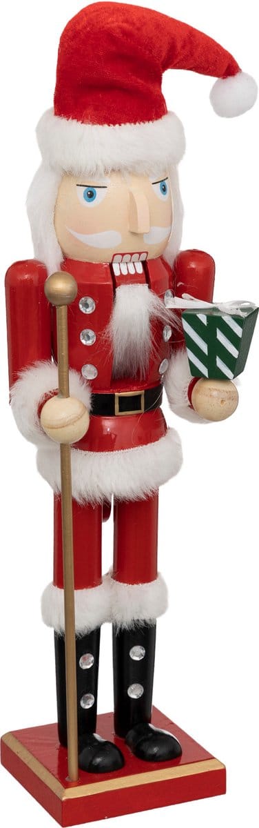 Feeric Christmas Notenkraker decoratie figuur/beeld - 38 cm - rood - hout - kerst
