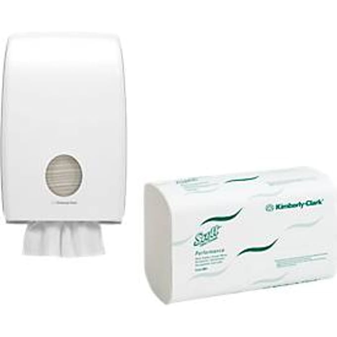 Voordeelset Scott Performance Interfold vouwhanddoekjes, 30 x 212 st. + gratis dispenser