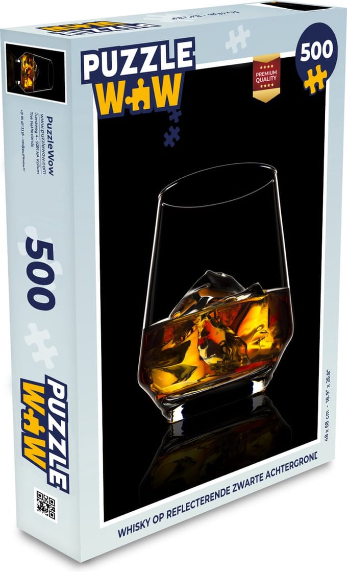 Puzzel Whisky op reflecterende zwarte achtergrond - Legpuzzel - Puzzel 500 stukjes