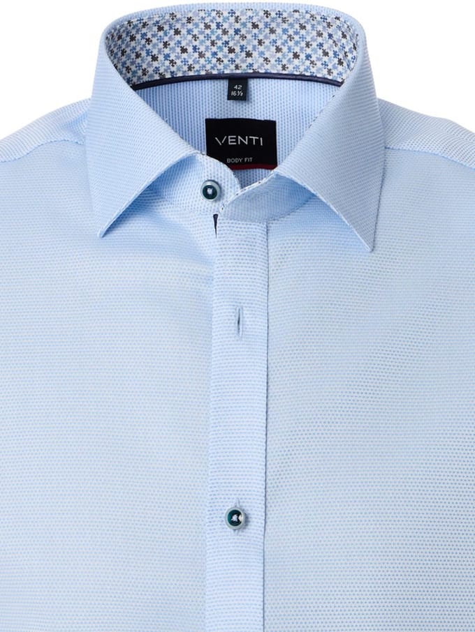 Venti Overhemd Met Puzzelstuk Motief Blauw Body Fit - L