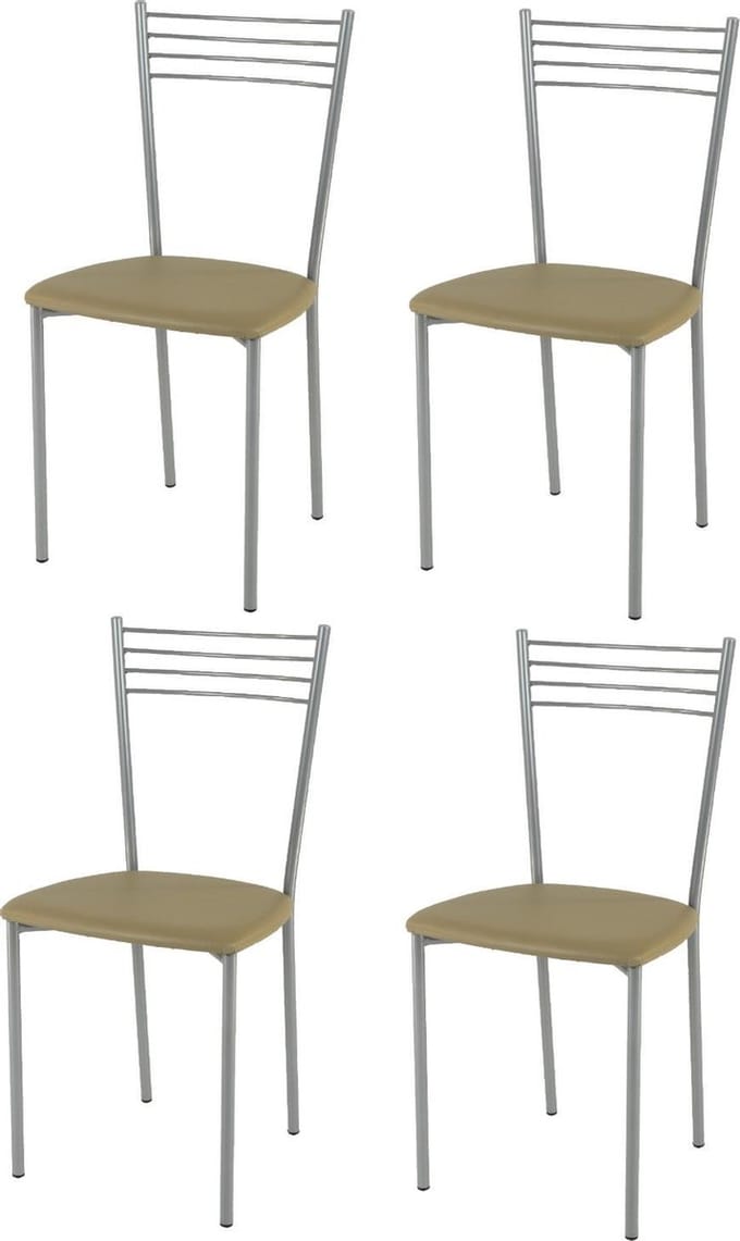 Tommychairs Elena - Eetkamerstoelen - Set van 4 - Aluminium & Cappuccino - Kunstleer