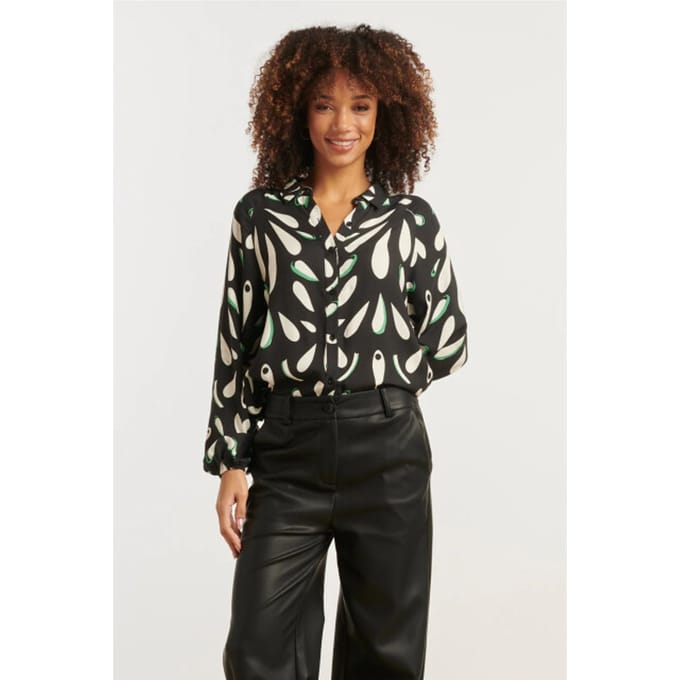 Smashed Lemon Ornament geprint blouse in zwart off white en groen details |