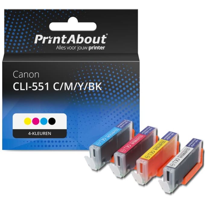 PrintAbout huismerk Inktcartridge CLI-551 C/M/Y/BK 4-kleuren Multipack Geschikt voor Canon