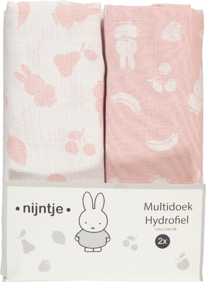 Nijntje Multidoek Hydrofiel XL Fruit - Swaddle - Inbakerdoek - 120x120 - Roze