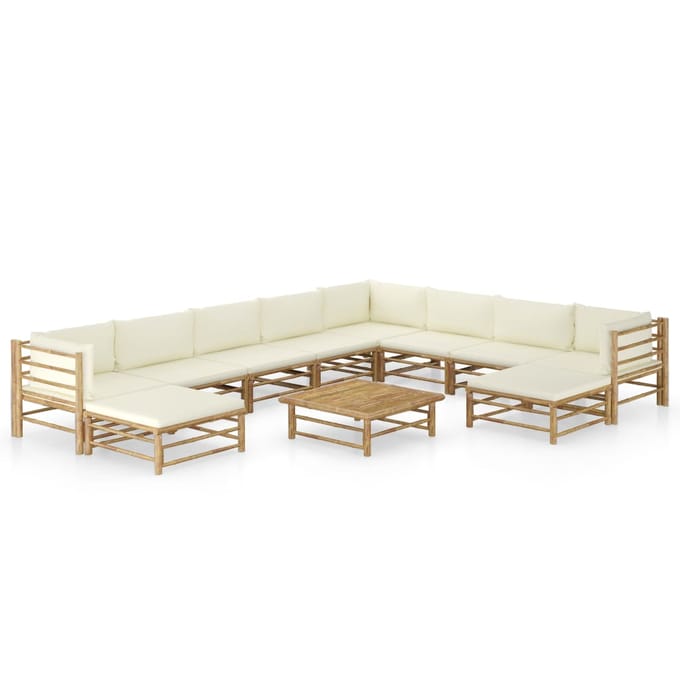 vidaXL - 11-delige - Loungeset - met - crèmewitte - kussens - bamboe