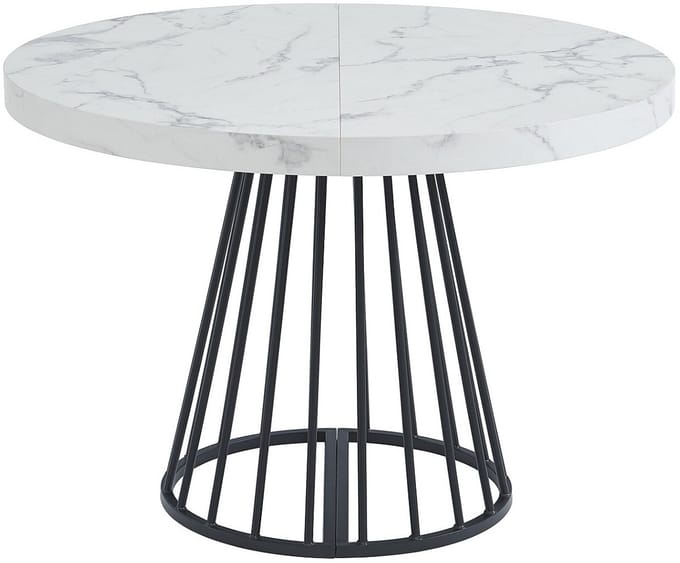 Vente-unique Uitschuifbare eettafel voor 2 tot 12 personen van MDF en staal - Wit en zwart marmereffect - FIRELA