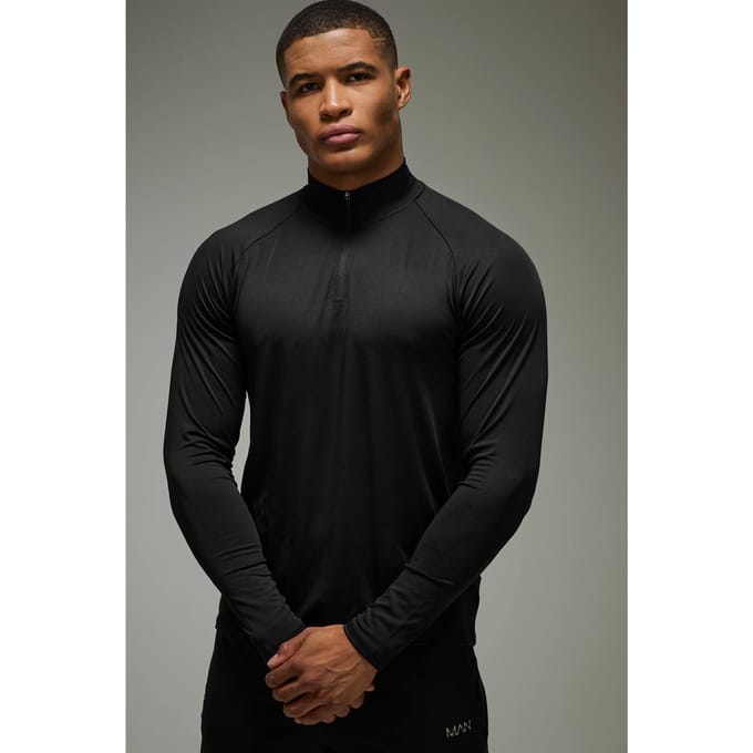 Heren Actieve Lichtgewicht Essentials Gym Raglan Regular Fit 1/4 Zip | Black | Size Medium