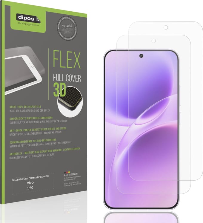 dipos FLEX – 2x Matte Screenprotector geschikt voor Vivo S50 | Volledige Schermbescherming | Case-Friendly