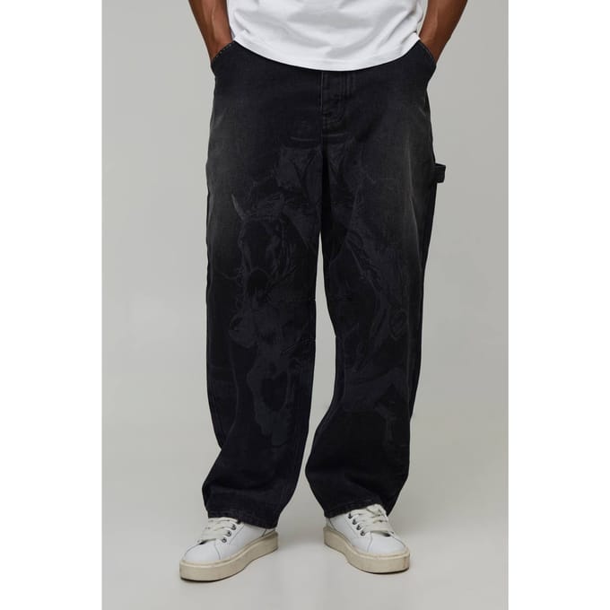 Western Grafische Balloon Fit Jeans | Washed Black | Size 30R