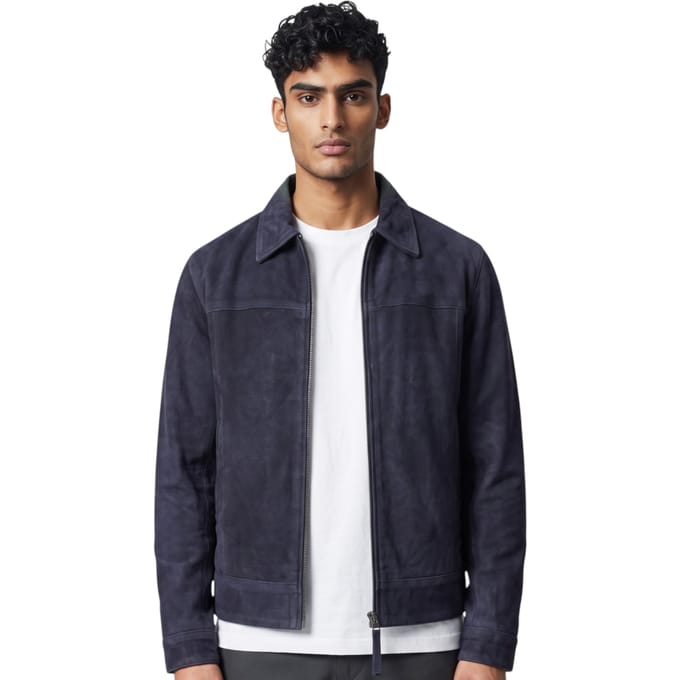 Heren Navy Geit Suède Leren Harrington Biker Jas - Bursa