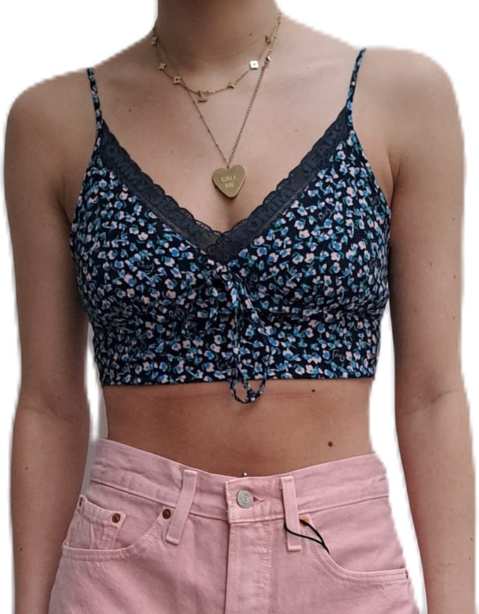 Tommy Jeans | Floral top | Dames | Blauw - roze | Maat S