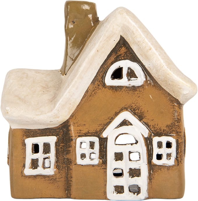 Clayre & Eef Waxinelichthouder Huis 13x7x13 cm Bruin Keramiek