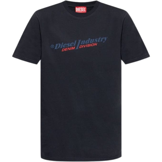 Marineblauw T-shirt met Diesel Industry Denim Division-logo