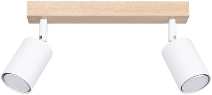 Plafondlamp VERDO 2 met 2 richtbare spots en houten accent - Sollux Lighting - IP20 - Wit/hout staal/hout behuizing - 46 x 30 x 17.5 cm - 2 x GU10 LED, exclusief lichtbron - 2 x 10 W - Moderne plafondlamp voor woonkamer, slaapkamer en eetkamer