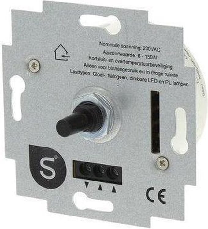 Smartwares S2 Inbouw Dimmer - Universele Drukwissel - LED - 6 - 150W - Element