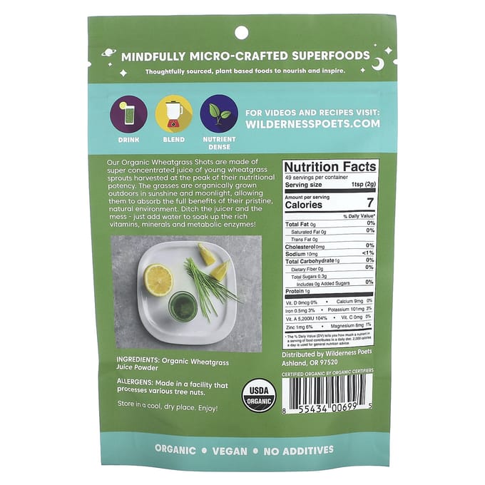 Wilderness Poets, Biologisch Tarwegrassappoeder, 3,5 oz (99 gram)