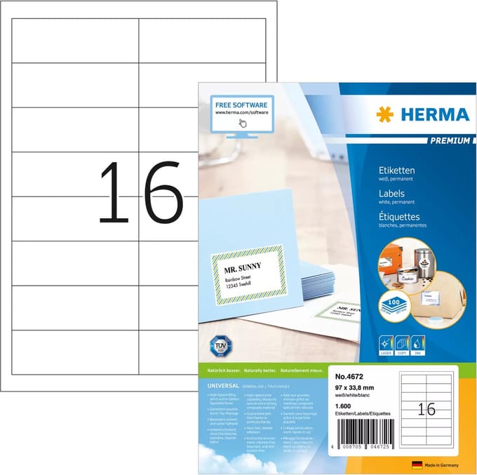 Herma Labels white 96,5x33,8 SuperPrint 1600 pcs.