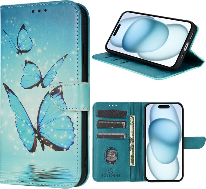 Solidenz hoesje - Geschikt voor Apple iPhone 16 - Bookcase - Vlinders