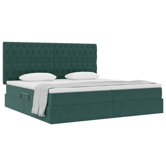 vidaXL - Opslag - bed - met - matras - Donkergroen - 200 - x - 200 - cm - Fluweel
