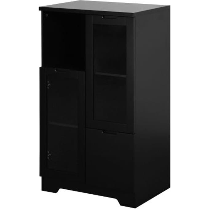 Armoire laquée - MUVOE - MDF - Noir - 2 portes vitrées - 1 tiroir noir