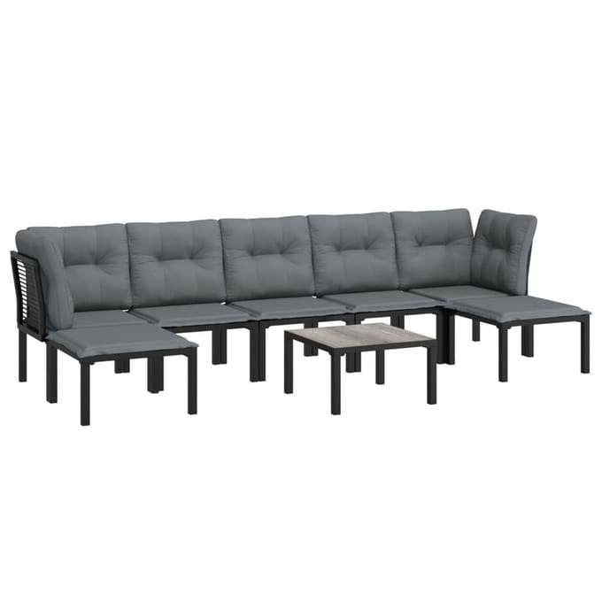 vidaXL - 8-delige - Loungeset - poly - rattan - zwart - en - grijs